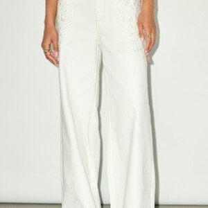 Lulus Ronnie Ivory Twill Embroidered Wide-Leg Pants